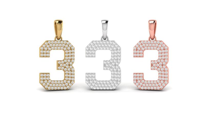 Number 3 Font Diamond Pendant