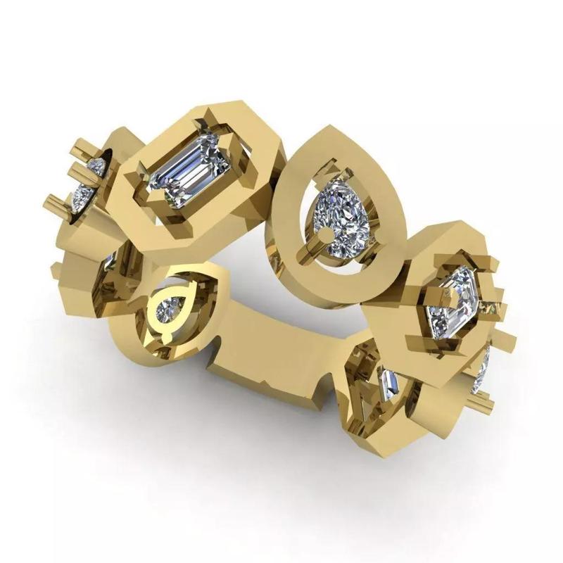 Wedding Band with Emerald and Pear  Shape Stones