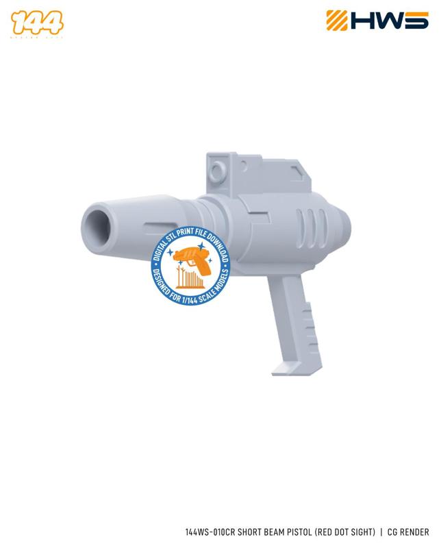 144WS-010CR Short Beam Pistol (Red Dot Sight). 3D Printed Parts for High Grade Scale Model Kits.