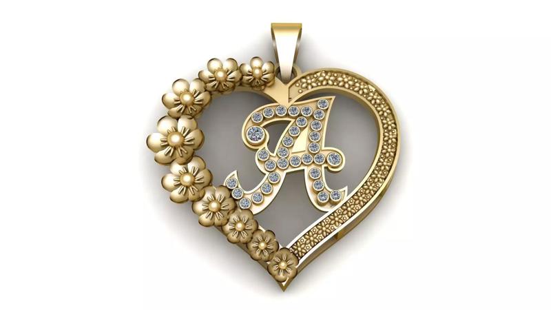 Gold Heart Pendant with Floral Design