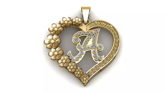 Gold Heart Pendant with Floral Design