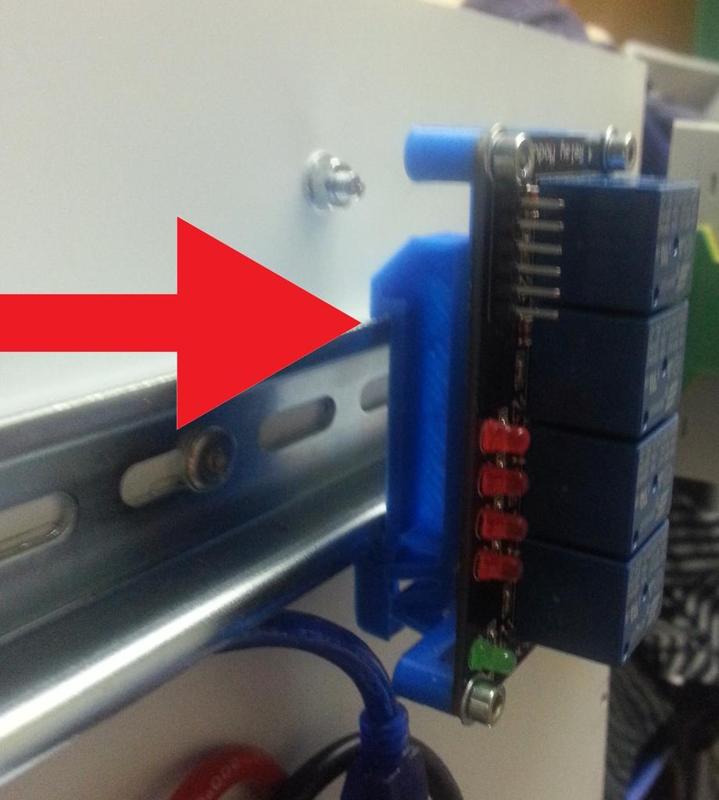 4 channel relay mounting cage for Top Hat DIN Rail / Cap Rail / Hutschiene 35mm / Arduino