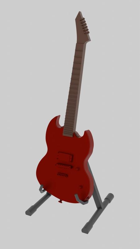Tabletop model of electric guitar with stand