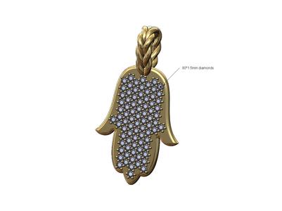 Braided wire diamond pave Hamsa khmissa pendant bracelet charm 3D print model