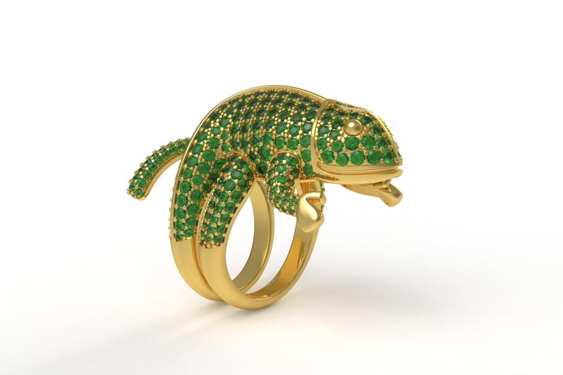Green Diamond Chameleon Rings