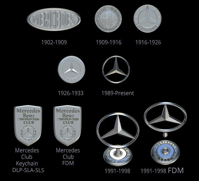 Mercedes Benz Logo, Set From 1902 to 2021, and keychain Mercedes AMG Club, File STL for all 3d Printer