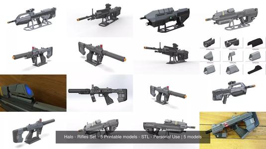 Halo - Rifles Set - 5 Printable models - STL - Personal Use 3D Model Collection