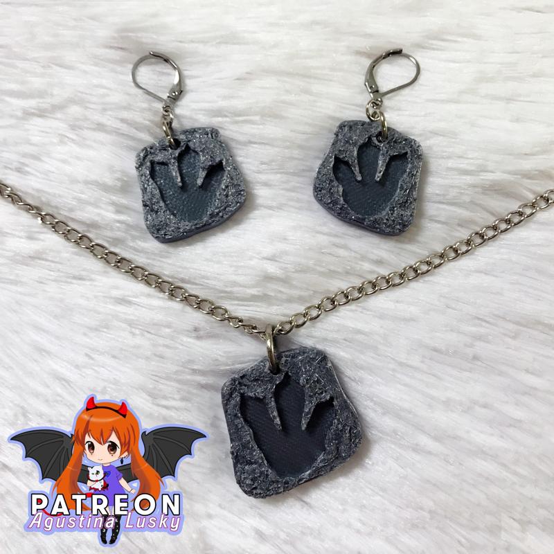 Theropod Dinosaur footprint Earrings and Necklace