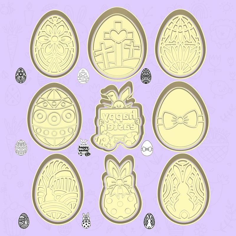 Easter (pascha) cookie cutters - happy easter set / bundle - 9 pieces