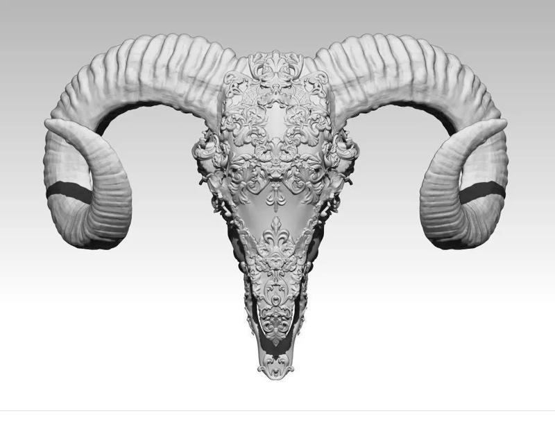 Ram skull carved high detailed 3d print