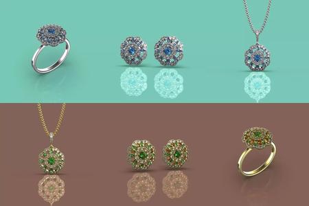 Set Classical Blue floral -3D Jewelry  3D Model Collection