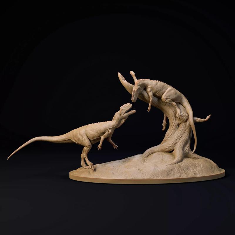 Monolophosaurus pair 1-35 scale pre-supported dinosaur