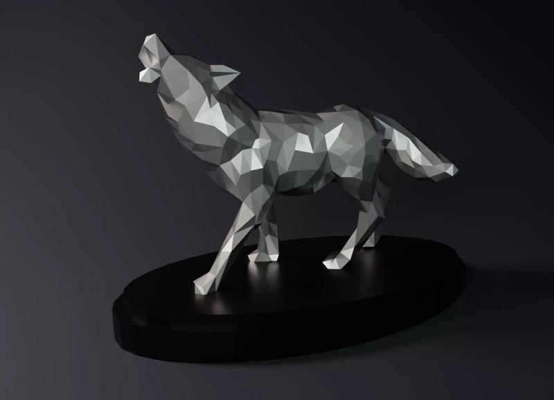 LOW POLY WOLF STATUE