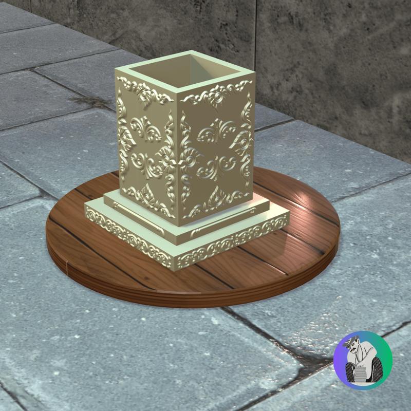 Floral Pattern Pen Stand | Ethnic Indian Desk Organizer STL for Tulsi Pot Planter, Utility Tray, 5"