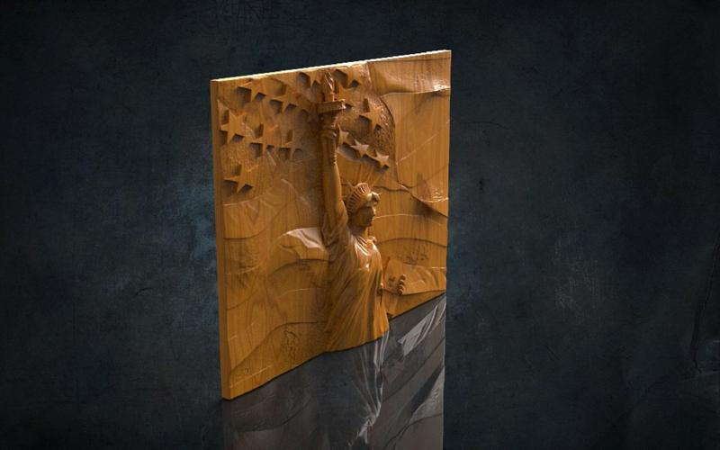 American Flag And Statue Of Liberty 3D STL Model for CNC Router, Artcam, Vetric, Engraver, Relief, Carving, Cut 3D, Stl File For Cnc Router, Wall Decor