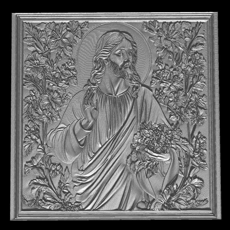 Jesus Christ Bust with Flowers and Serene Features