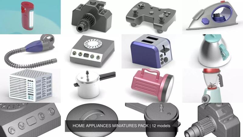 HOME APPLIANCES MINIATURES PACK 3D Model Collection