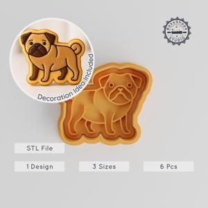 Pug Cookie Cutter & Stamp Set, Pet Dog Design for Cookies and Fondant, Includes Small, Medium & Large Sizes