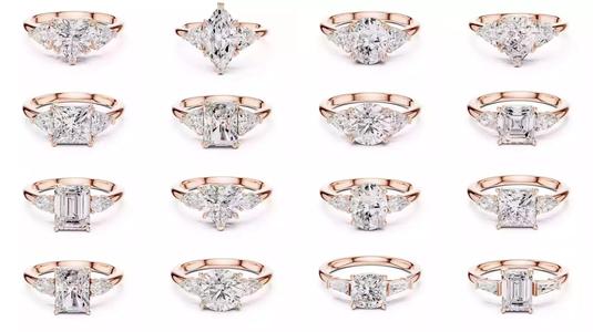 185 Three Stone Rings 3DM STL OBJ FBX 3 Color Render Video 3D Model Collection