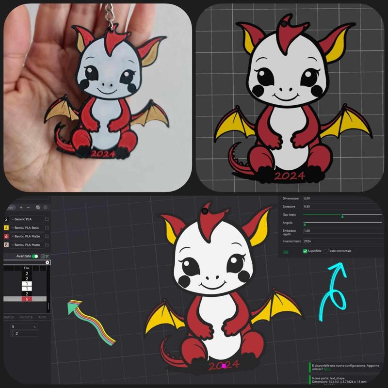 Little dragon (editable text) for color fdm printing