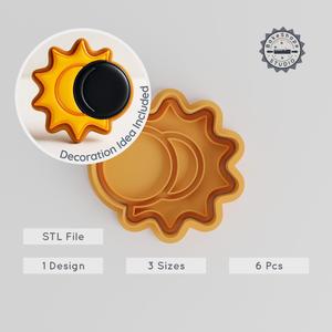 Eclipse Cookie Cutter & Stamp, Lunar Event Design, Fondant & Cookie Decor, 3 Sizes Bundle