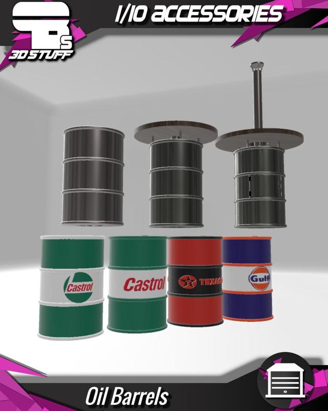 1/10 - Oil drums (Castrol, Gulf, Texaco) - Scale Accessories