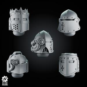 Crusader Helmets Set 5 – 5 Knightly Heads – Heroic 32mm Scale [Supported]