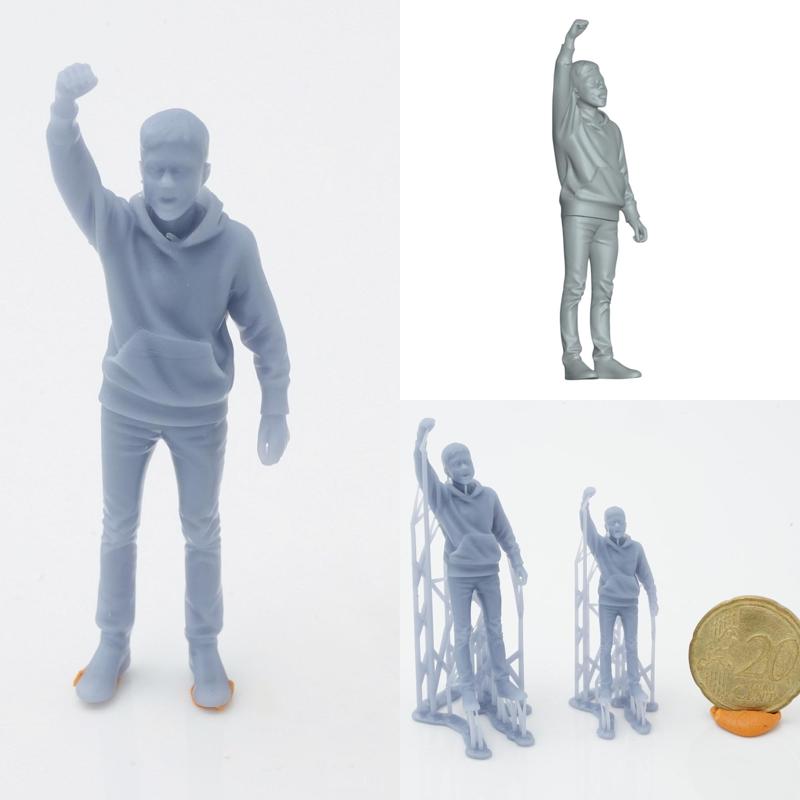 Cheering Boy – Raised Arm Pose – Realistic Miniature - People Crowds (Presupported in 1/43, 1/32 & 1/35)