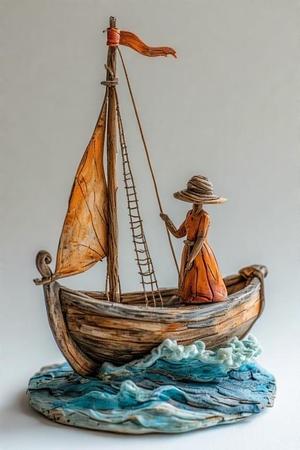 Elegant Girl Standing on a Boat – Minimalist 3D Printable Table Decoration Showpiece