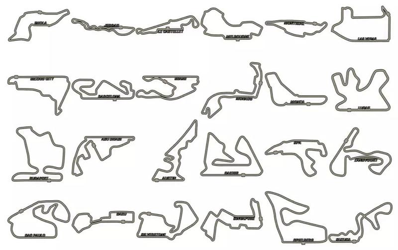 24 x Formula One Grand Prix Racing Tracks 2025