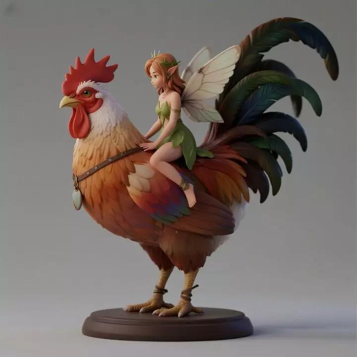 1118Fairy Rider COLORFUL 3D Printed  Fairy on Rooster