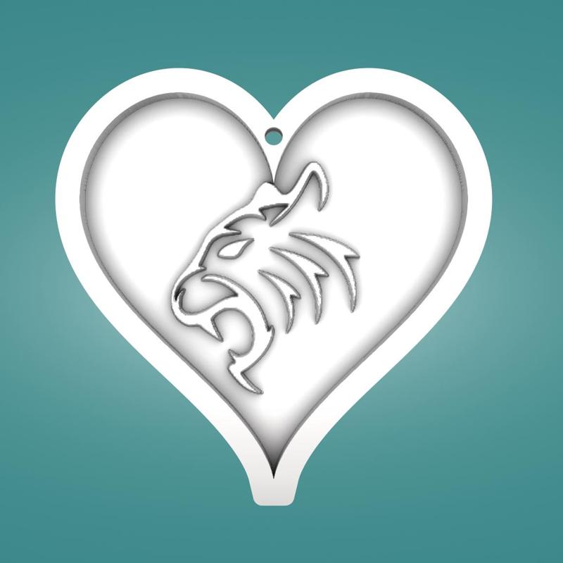 Key pendant, heart, tiger