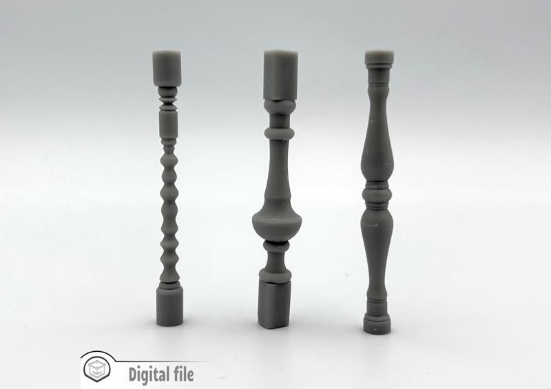 1:12 miniature Set of 3 balusters collection 2 3d stl file