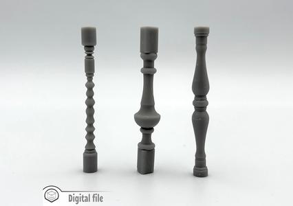 1:12 miniature Set of 3 balusters collection 2 3d stl file