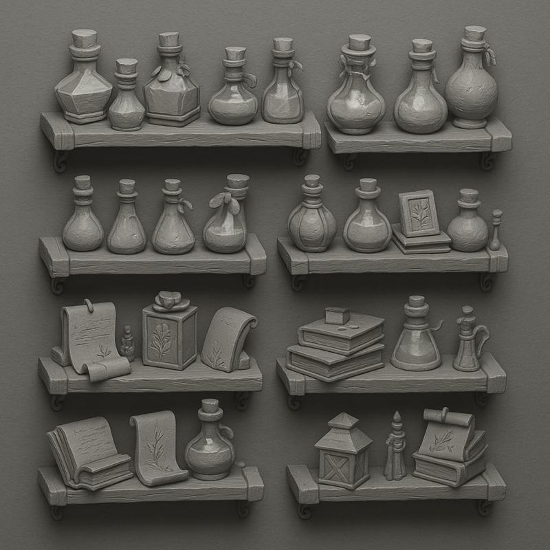 Fantasy Potion Shelf Pack – Magic Bottles & Tomes 3D Printable Diorama Set