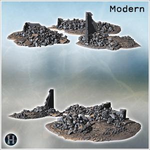 Ruined wall sections with large debris piles and scattered stone fragments across textured bases (3) - Modern WW2 WW1 World War Diaroma Wargaming RPG Mini Hobby