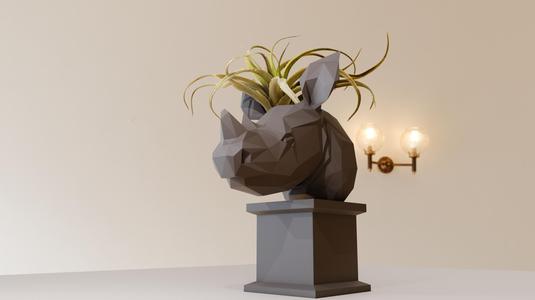 baby rhino bust planter pot flower vase low poly stl