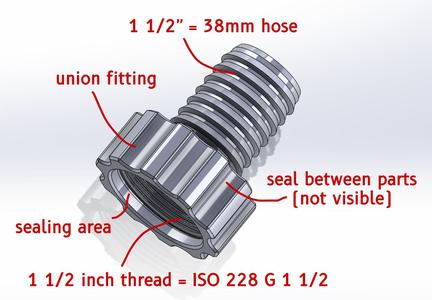 G 1 1/2 union fitting to 38mm (1 1/2'') hose connector
