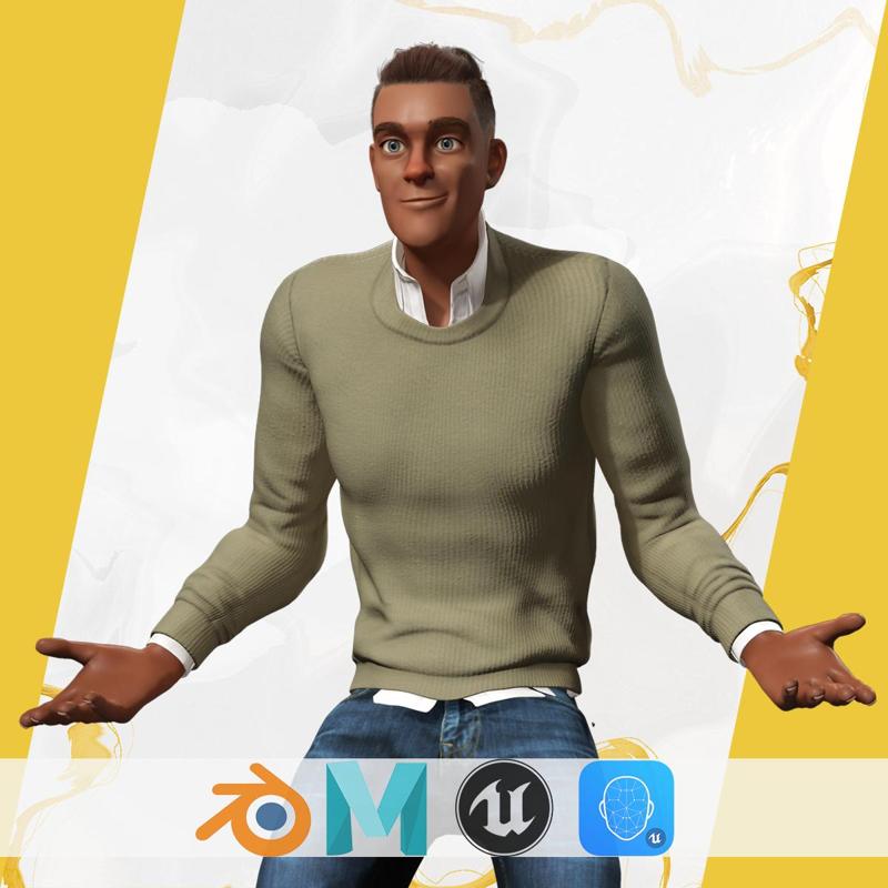 Cartoon Casual Man in Jeans and Sweater HQ