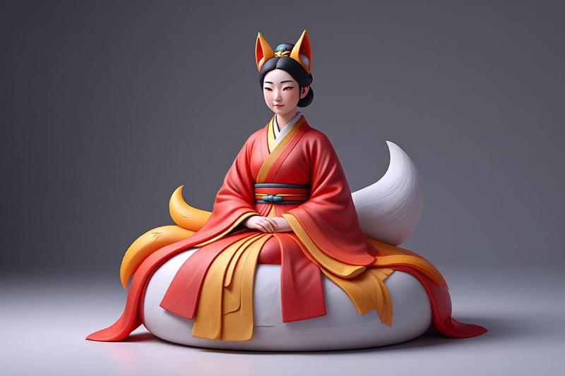 1529 COLORFUL Fox Spirit Woman in Pu Song Ling Style, magic, dragon, fantasy, wood, gnome, gorgon, warrior, wild, fox, monster, cat, dog, fair, witch, werewolf, horror, beast, gothic, troll