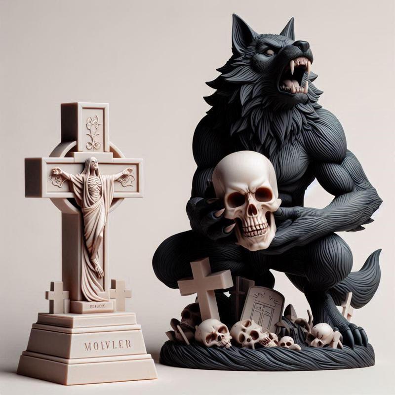 868 Ivory Werewolf Howling with Skull - 3D Model, magic, creature, fantasy, wood, base, sword, warrior, wild, cat, monster, dog, godzilla, fair, witch, werewolf, horror, beast, gothic, troll