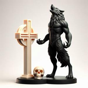 835 Ivory Werewolf Howling with Skull - 3D Model, magic, creature, fantasy, wood, base, sword, warrior, wild, cat, monster, dog, godzilla, fair, witch, werewolf, horror, beast, gothic, troll