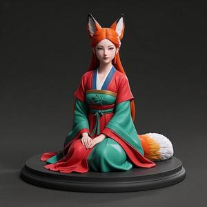 1597 COLORFUL Fox Spirit Woman in Pu Song Ling Style, magic, dragon, fantasy, wood, gnome, gorgon, warrior, wild, fox, monster, cat, dog, fair, witch, werewolf, horror, beast, gothic, troll
