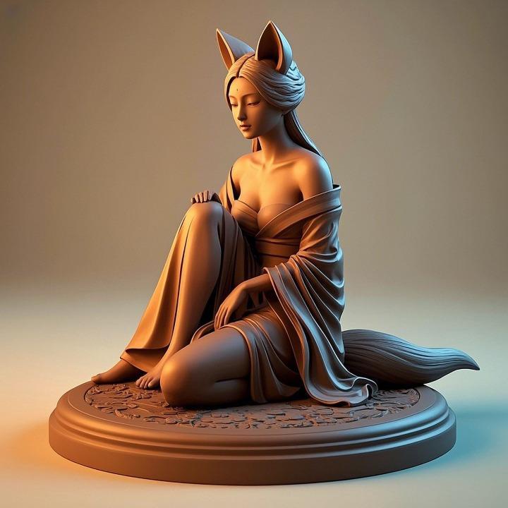1289 COLORFUL Fox Spirit Woman in Pu Song Ling Style, beast, magic, creature, fantasy, wood, base, sword, warrior, wild, cat, monster, fox, godzilla, fair, witch, werewolf, horror, beast, gothic, troll