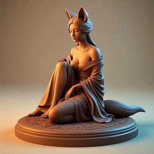 1289 COLORFUL Fox Spirit Woman in Pu Song Ling Style, beast, magic, creature, fantasy, wood, base, sword, warrior, wild, cat, monster, fox, godzilla, fair, witch, werewolf, horror, beast, gothic, troll