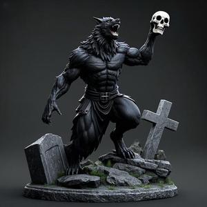 1710 COLORFUL Werewolf Howling with Skull - 3D Model, magic, fox, kung fu, shapeshifter, martial arts, fantasy, Pu Song Ling, warrior, mystic, legend, monster, fair, witch, werewolf, horror, beast, snake, troll, skeleton dance