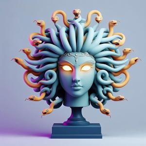 972 Color 3D Model of a Beautiful Gorgon with Snake Hair and Glowing Eyes, fantasy, wood, base, sword, warrior, wild, fox, monster, cat, dog, fair, witch, werewolf, horror, beast, gothic, troll