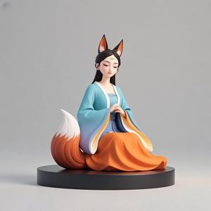 1258 COLORFUL Fox Spirit Woman in Pu Song Ling Style, beast, magic, creature, fantasy, wood, base, sword, warrior, wild, cat, monster, fox, godzilla, fair, witch, werewolf, horror, beast, gothic, troll