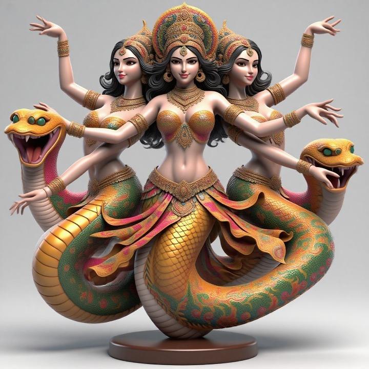 1852 Indian Serpent Woman Dancer on Pedestal, magic, dragon, serpent, mask, gnome, gorgon, venetian carnival, wild, fox, monster, cat, fair, witch, werewolf, horror, beast, snake, troll, skeleton dance