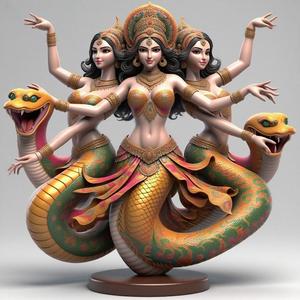 1852 Indian Serpent Woman Dancer on Pedestal, magic, dragon, serpent, mask, gnome, gorgon, venetian carnival, wild, fox, monster, cat, fair, witch, werewolf, horror, beast, snake, troll, skeleton dance